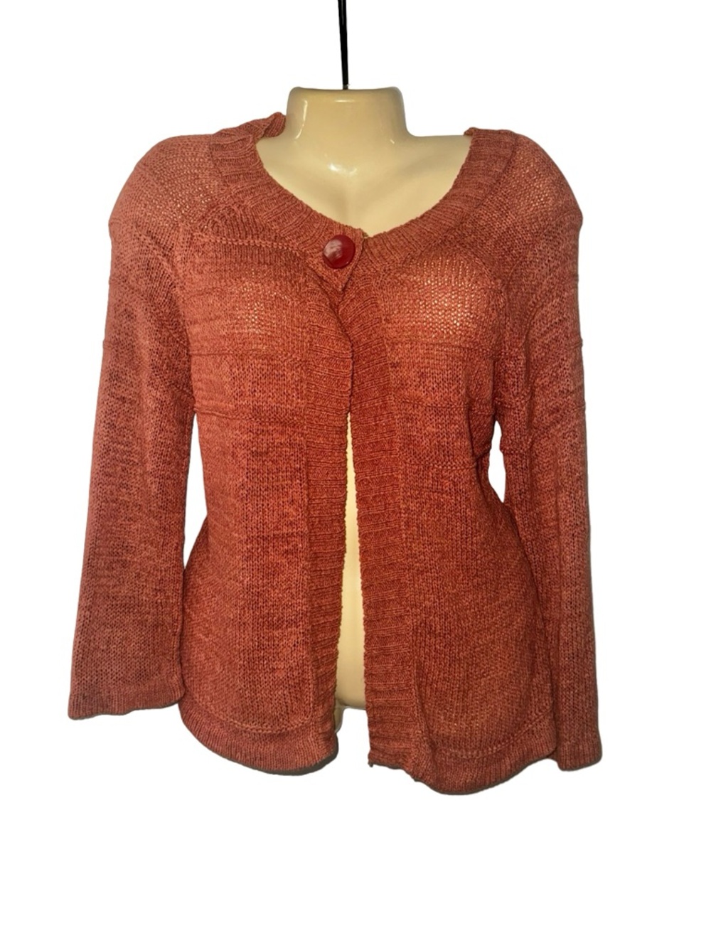Beautiful Marisa Christina Rust Orange Single-Button open front Knit Cardigan